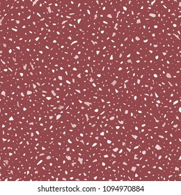 Terrazzo flooring vector seamless pattern in red colors. Classic italian type of floor in Venetian style composed of natural stone, granite, quartz, marble, glass and concrete