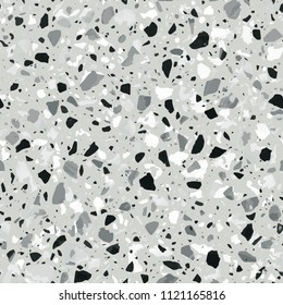 Terrazzo flooring vector seamless pattern in light grey colors. Classic italian type of floor in Venetian style composed of natural stone, granite, quartz, marble, glass and concrete
