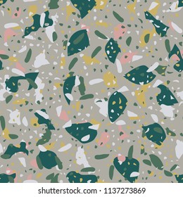 Terrazzo flooring vector seamless pattern. Texture of floor, composed of different kind of stone.