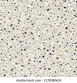 Terrazzo flooring vector seamless pattern in light warm colors with accents. Classic italian type of floor in Venetian style composed of natural stone, granite, quartz, marble, glass and concrete