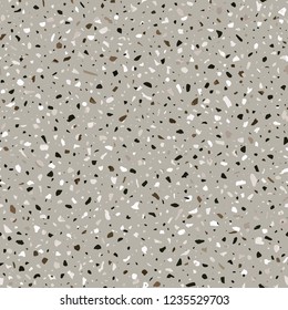 Terrazzo flooring vector seamless pattern in earth colors. Classic italian type of floor in Venetian style composed of natural stone, granite, quartz, marble, glass and concrete