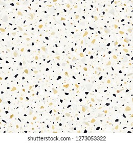 Terrazzo flooring vector seamless pattern in yellow colors. Classic italian type of floor in Venetian style composed of natural stone, granite, quartz, marble, glass and concrete