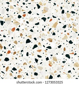 Terrazzo flooring vector seamless pattern in earth colors. Classic italian type of floor in Venetian style composed of natural stone, granite, quartz, marble, glass and concrete