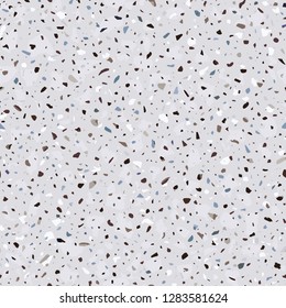 Terrazzo flooring vector seamless pattern in light colors. Classic italian type of floor in Venetian style composed of natural stone, granite, quartz, marble, glass and concrete