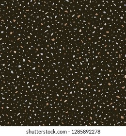 Terrazzo flooring vector seamless pattern in dark colors. Classic italian type of floor in Venetian style composed of natural stone, granite, quartz, marble, glass and concrete