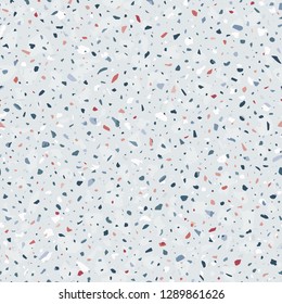 Terrazzo flooring vector seamless pattern in light colors. Classic italian type of floor in Venetian style composed of natural stone, granite, quartz, marble, glass and concrete