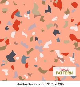 Terrazzo flooring vector seamless pattern in colors. Texture of classic italian type of floor in Venetian style composed of natural stone, granite, quartz, marble, glass and concrete - Vector
