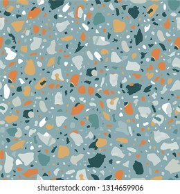 Terrazzo flooring vector seamless pattern. Texture with telltale chips of marble, natural stone, quartz, granite, glass set