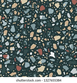 Terrazzo flooring vector seamless pattern. Texture with telltale chips of marble, natural stone, quartz, granite, glass set