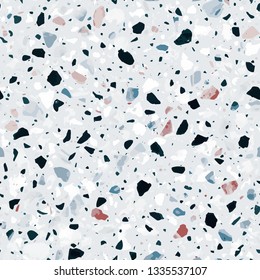 Terrazzo flooring vector seamless pattern in light colors. Classic italian type of floor in Venetian style composed of natural stone, granite, quartz, marble, glass and concrete