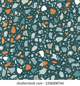 Terrazzo flooring vector seamless pattern. Texture with telltale chips of marble, natural stone, quartz, granite, glass set