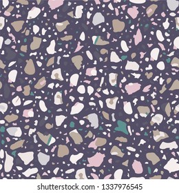 Terrazzo flooring vector seamless pattern. Texture with telltale chips of marble, natural stone, quartz, granite, glass set