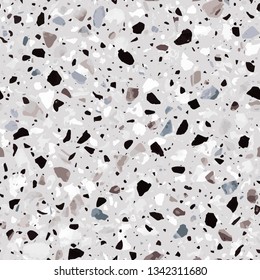 Terrazzo flooring vector seamless pattern in brown colors. Classic italian type of floor in Venetian style composed of natural stone, granite, quartz, marble, glass and concrete