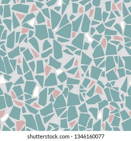 Terrazzo flooring vector seamless pattern. Marble texture. Blue tiles illustration. Modern surface. Vector stone. Abstract background