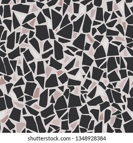 Terrazzo flooring vector seamless pattern. Black tiles illustration. Marble texture. Modern surface. Vector stone. Abstract background