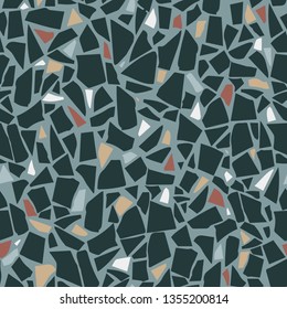 Terrazzo flooring vector seamless pattern. Marble texture. Blue tiles illustration. Modern surface. Vector stone. Abstract background
