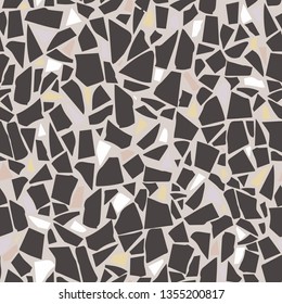 Terrazzo flooring vector seamless pattern. Black tiles illustration. Marble texture. Modern surface. Vector stone. Abstract background