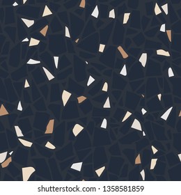 Terrazzo flooring vector seamless pattern. Black tiles illustration. Marble texture. Modern surface. Vector stone. Abstract background