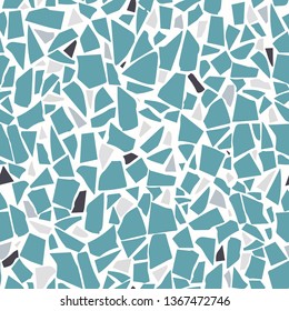 Terrazzo flooring vector seamless pattern. Marble texture. Blue tiles illustration. Modern surface. Vector stone. Abstract background