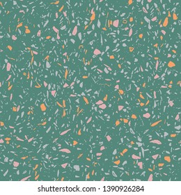 Terrazzo flooring vector seamless pattern. Modern trend illustration. Classic italian texture in Venetian style composed of natural stone, quartz, granite, marble, concrete and glass.