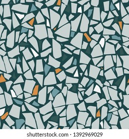 Terrazzo flooring vector seamless pattern. Marble texture. Blue tiles illustration. Modern surface. Vector stone. Abstract background
