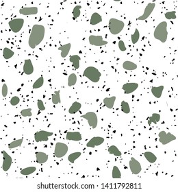 Terrazzo flooring vector seamless pattern on white background. Texture with black stones, quartz, granite, glass
