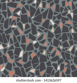 Terrazzo flooring vector seamless pattern. Marble texture. Grey tiles illustration. Modern surface. Vector stone. Abstract background
