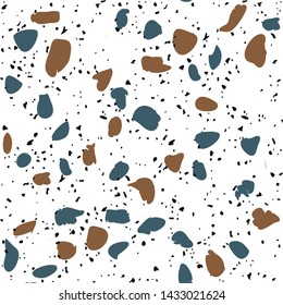 Terrazzo flooring vector seamless pattern on white background. Texture with black stones, quartz, granite, glass