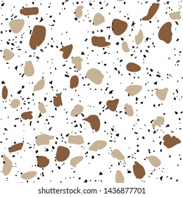 Terrazzo flooring vector seamless pattern on white background. Texture with black stones, quartz, granite, glass