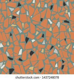 Terrazzo flooring vector seamless pattern. Marble texture. Orange tiles illustration. Modern surface. Vector stone. Abstract background
