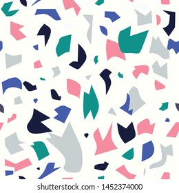 Terrazzo flooring vector seamless pattern. Texture of classic italian type of floor in Venetian style composed of natural stone, granite, quartz, marble, glass and concrete. Graphic design elements.