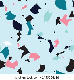 Terrazzo flooring vector seamless pattern. Texture of classic italian type of floor in Venetian style composed of natural stone, granite, quartz, marble, glass and concrete. Graphic design elements.
