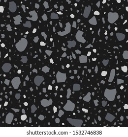Terrazzo flooring vector seamless pattern. The texture of the classic Italian type of floor in the Venetian style. black white 