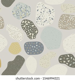 Terrazzo flooring vector seamless pattern. Texture of floor, composed of different kind of stone.