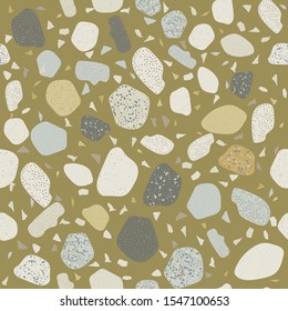 Terrazzo flooring vector seamless pattern. Texture of floor, composed of different kind of stone.