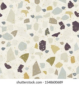 Terrazzo flooring vector seamless pattern. Texture of floor, composed of different kind of stone.