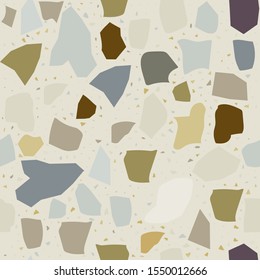 Terrazzo flooring vector seamless pattern. Texture of floor, composed of different kind of stone.