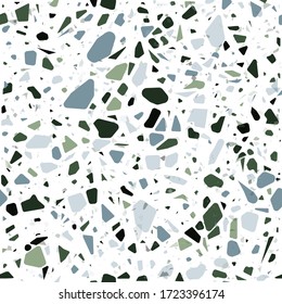 Terrazzo flooring vector seamless pattern. Modern vector illustration for fabric print, wrapping paper, flooring. Classic venetian terrazzo style of floor of natural stone, granite, quartz