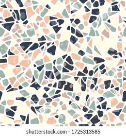 Terrazzo flooring vector seamless pattern. Modern vector illustration for fabric print, wrapping paper, flooring. Classic venetian terrazzo style of floor of natural stone, granite, quartz