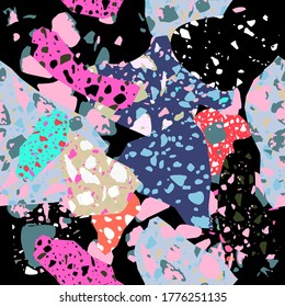 Terrazzo flooring vector seamless pattern. Texture of classic italian type of floor in Venetian style composed of natural stone, granite, quartz, marble, glass and concrete.