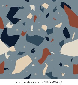 Terrazzo flooring vector seamless pattern. The texture of the floor is of the classic Italian type, made of natural stone, granite, quartz, marble, glass and concrete.