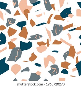 Terrazzo flooring vector seamless pattern. Texture of classic Italian type of floor in Venetian style composed of natural stone, granite, quartz, marble, glass and concrete