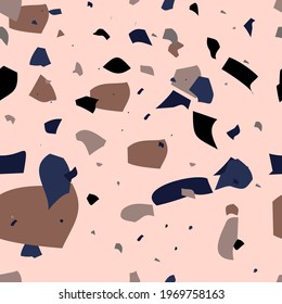 Terrazzo flooring vector seamless pattern. Texture of classic Italian type of floor in Venetian style composed of natural stone, granite, quartz, marble, glass and concrete