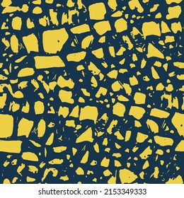 Terrazzo flooring vector seamless pattern in blue and yellow. Texture of classic italian type of floor in Venetian style composed of natural stone, granite, quartz, marble, glass and concrete