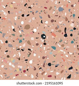 Terrazzo flooring vector seamless pattern pastel. Texture of classic Italian type of floor in Venetian style composed of natural stone, granite, quartz, marble, glass and concrete
