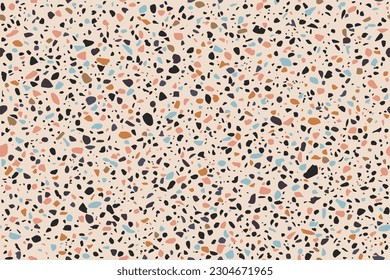 Terrazzo flooring vector seamless pattern. Texture of classic Italian type of floor in Venetian style composed of natural stone, granite, quartz, marble, glass and concrete
