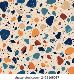 Terrazzo flooring vector seamless pattern. Italian terrazzo mosaic texture. Terrazzo seamless print tile. Concrete, granite, cement terrazo template. Terrazzo Floor material. Particles pebble, glass.