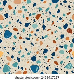 Terrazzo flooring vector seamless pattern. Italian terrazzo mosaic texture. Terrazzo seamless print tile. Concrete, granite, cement terrazo template. Terrazzo Floor material. Particles pebble, glass.