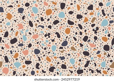 Terrazzo flooring vector seamless pattern. Texture of classic Italian type of floor in Venetian style composed of natural stone, granite, quartz, marble, glass and concrete