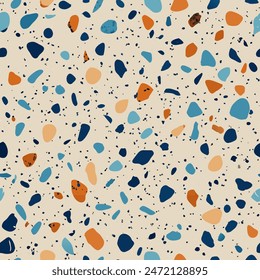 Terrazzo flooring vector seamless pattern. Italian terrazzo mosaic texture. Terrazzo seamless print tile. Concrete, granite, cement terrazo template. Terrazzo Floor material. Particles pebble, glass.